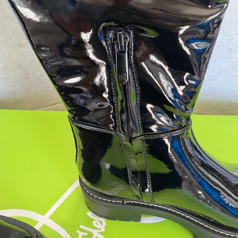 Sam Edelman Lydia Black Patent Over The Knee Lug Sole Boots I3399S1001 Size 6.5